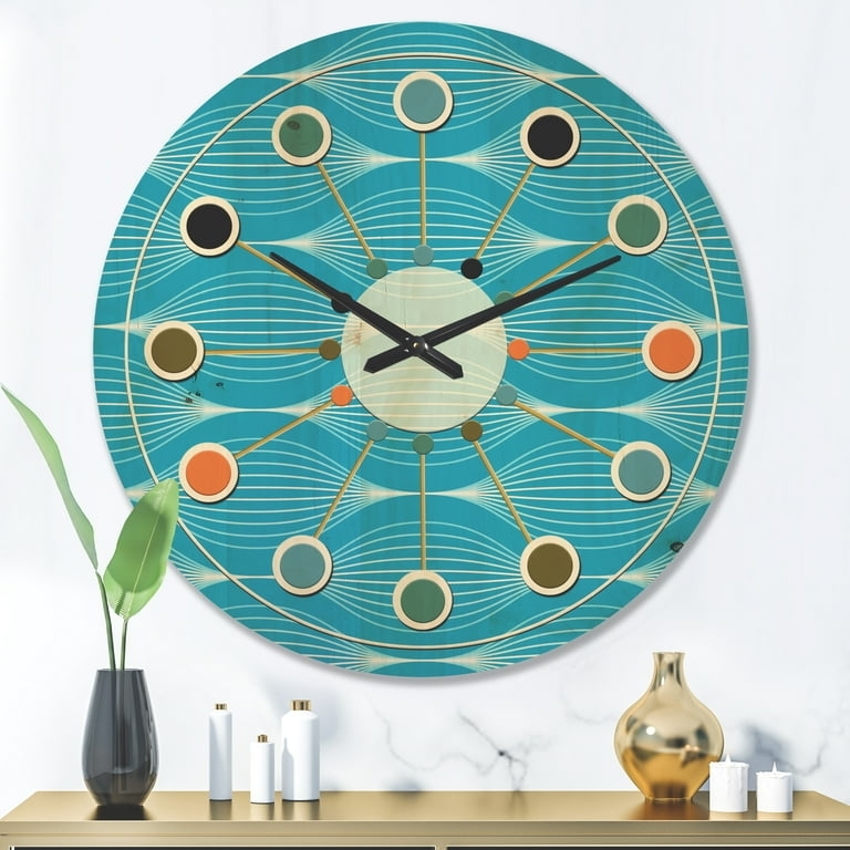 Wall Clock Abstract Wave Pattern Blue Gradient Face Coastal Decor