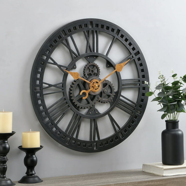 Wall Clock Antique Bronze Open Frame Exposed Gears Steampunk