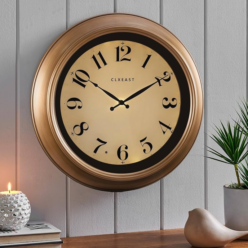 Wall Clock Antique Brushed Finish Luminous Glow In The Dark Numerals