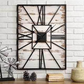 Wall Clock Antique Farmhouse Rectangular Silhouette Wood Frame