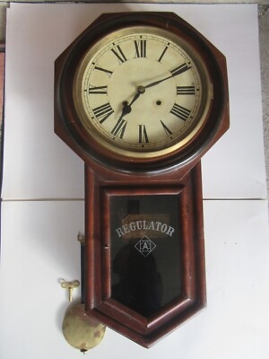 Wall Clock Antique Victorian Regulator Octagonal Wood Case