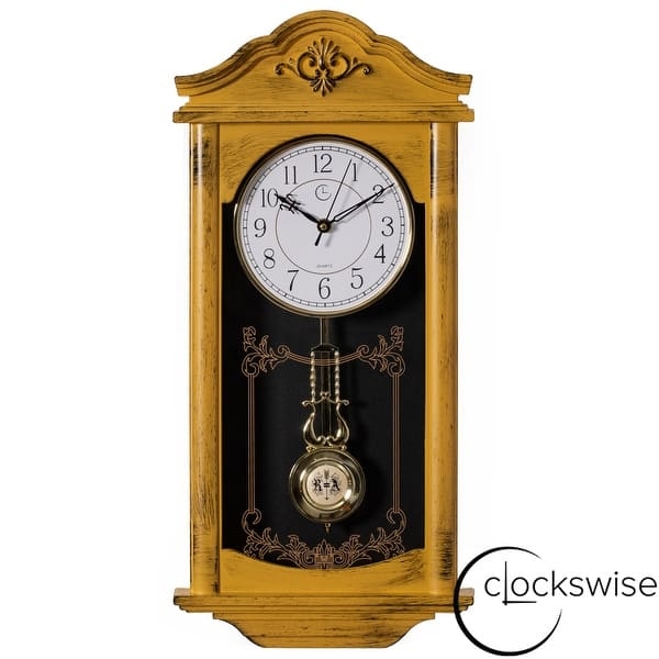 Wall Clock Arched Top Pendulum Window Wood Toned Traditional Vintage