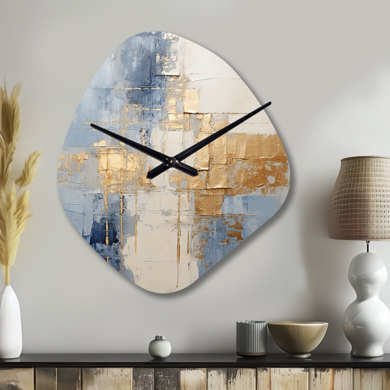 Wall Clock Asymmetrical Nebula Shape Fluid Art Gold Scandinavian