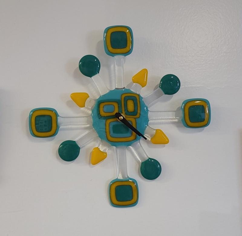 Wall Clock Atomic Mid-Century Fused Glass Orange Starburst