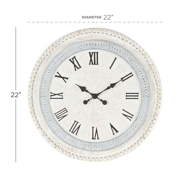 Wall Clock Beaded Frame Roman Numerals Wood Toned Farmhouse