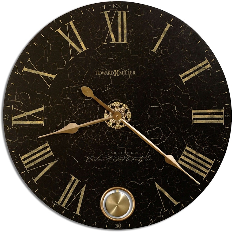 Wall Clock Black Dial Roman Numerals Wood Toned Rim Traditional
