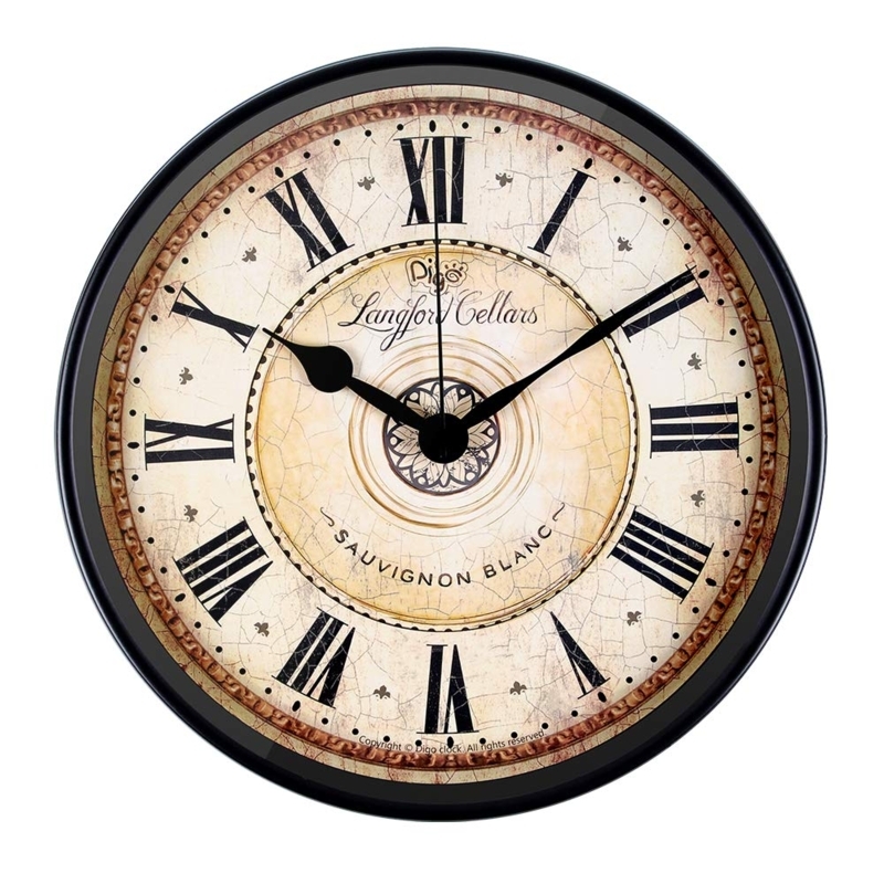 Wall Clock Black Metal Frame Vintage Dial Classic Round