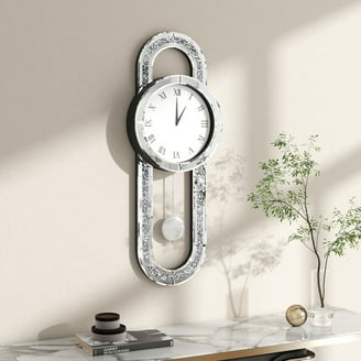 Wall Clock Black Metal Open Frame Mirror Center Roman Numerals