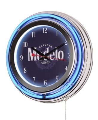 Wall Clock, Blue Neon Ring, Pull Chain, Modelo Branding, Retro Accent