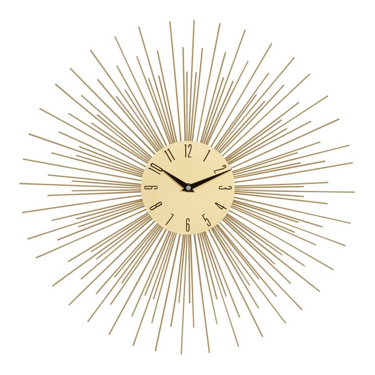 Wall Clock Boho Chic Metallic Sunburst With Slim Rays Roman Numerals