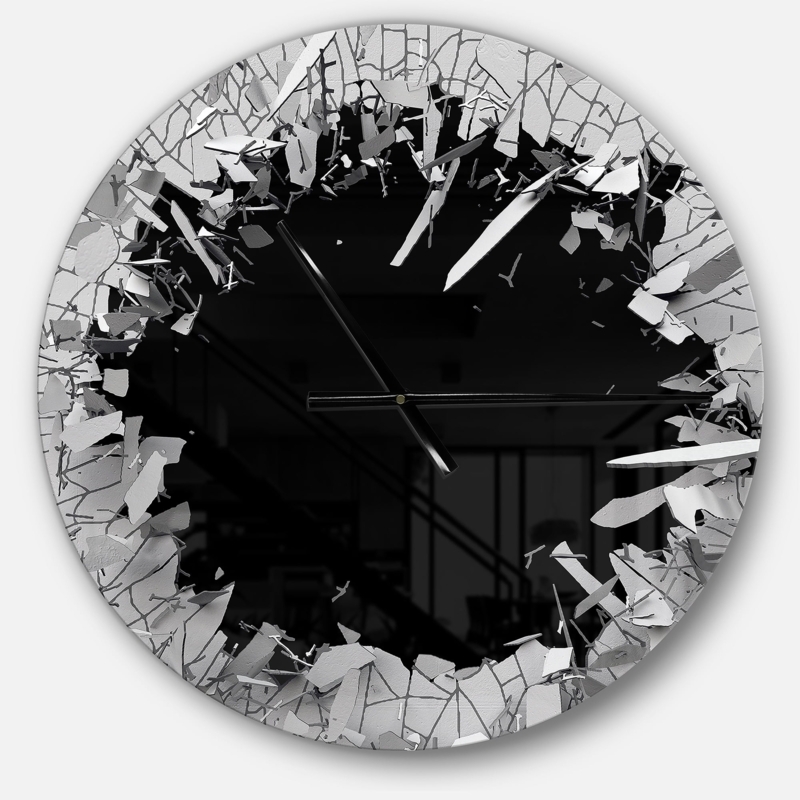 Wall Clock Broken Wall Graphic 3D Effect Crystal Print Modern Art