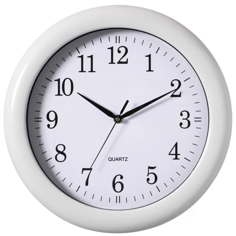 Wall Clock Classic All White Frame Bold Legibility Kitchen