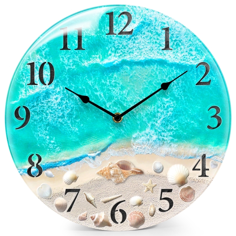 Wall Clock Coastal Teal Seashell Design Nautical Decor