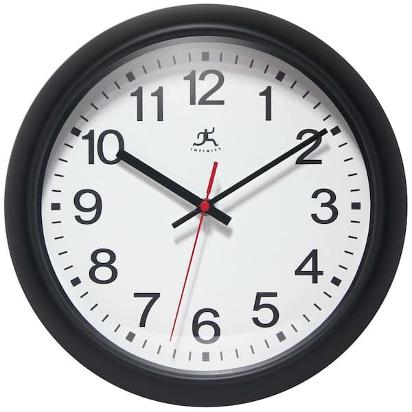 Wall Clock, Contemporary Black Round Frame, Bold Numerals, Spade Hands
