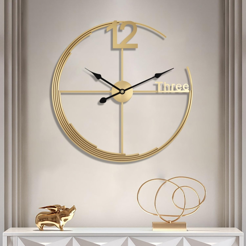 Wall Clock Contemporary Metallic Geometric Spoke Design No Numbers