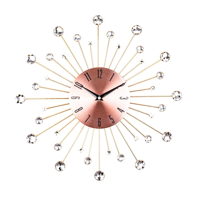 Wall Clock Copper Rim Rouge Pink Face Numeric Free Minimalist