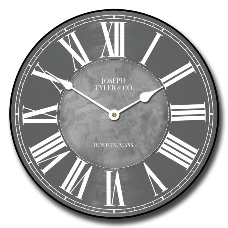 Wall Clock Custom Family Name Charcoal Wood Grain Oversized Decor