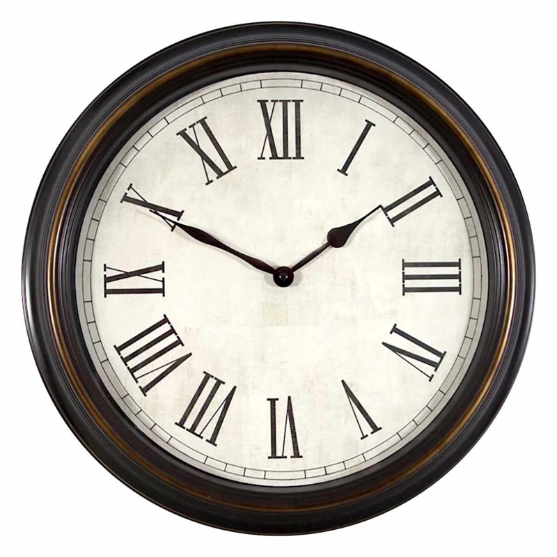 Wall Clock Dark Wood Tiered Frame Spade Hands Classic Roman Numerals