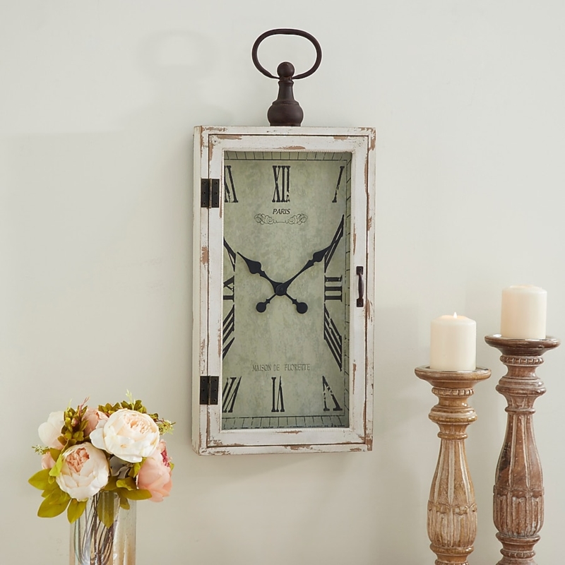 Wall Clock Decorative Scrollwork Vintage Farmhouse Whitewashed