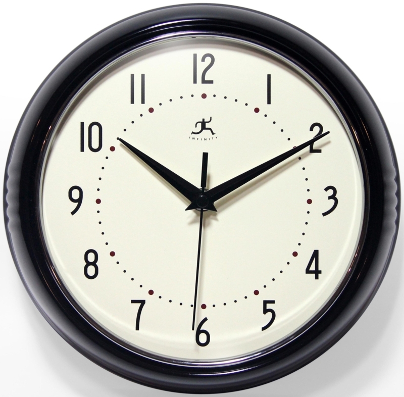 Wall Clock Deep Black Case Chrome Bezel Red Second Hand