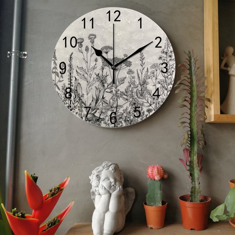 Wall Clock Dense Floral Print Oversized Numerals Matte Cottagecore