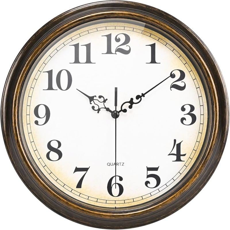 Wall Clock Distressed Bronze Finish High Contrast Numerals Vintage