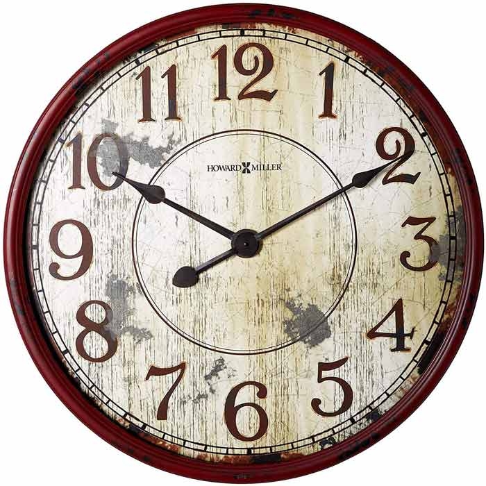 Wall Clock, Distressed Red Frame, Oversized Farmhouse Arabic Numerals