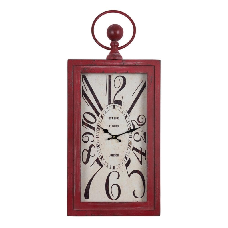Wall Clock Distressed Red Frame Rustic Vintage Roman Numerals