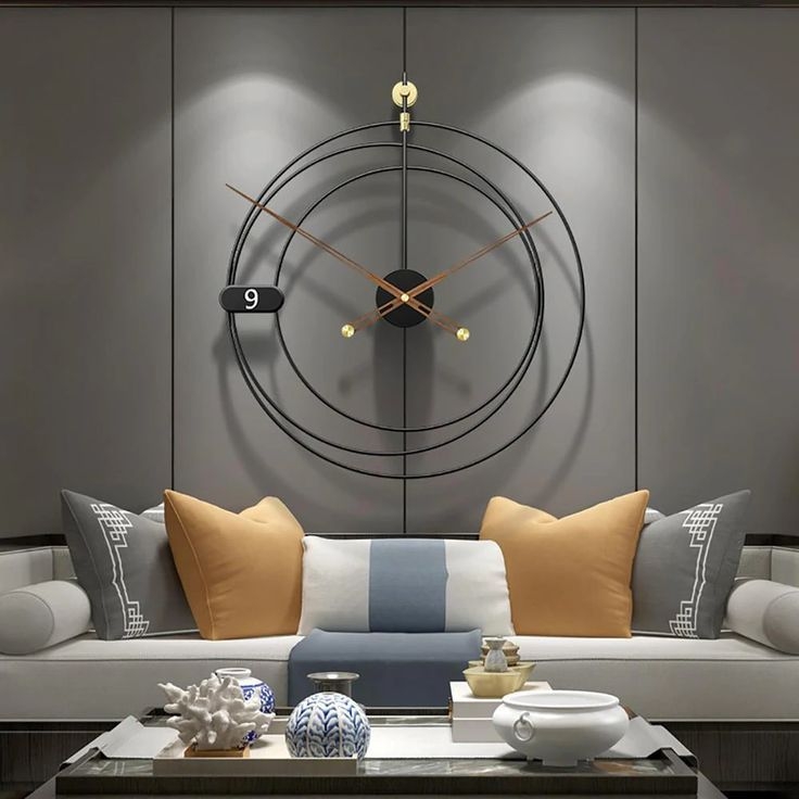 Wall Clock Dual Ring Frame Wood Panel Industrial Mixed Metal Decor