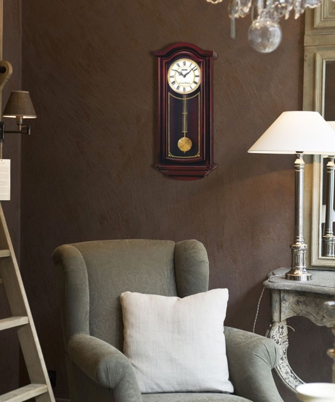 Wall Clock Elegant Octagonal Dial Mahogany Toned Wood Traditional Decor