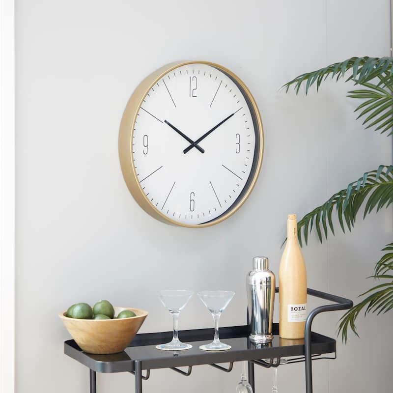 Wall Clock Elegant Transparent Glass Face Polished Gold Frame