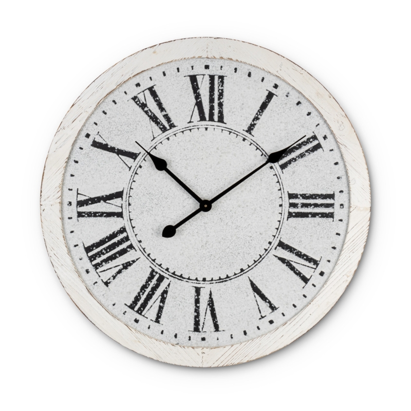 Wall Clock Embossed Metal Dial Weathered White Patina Antique
