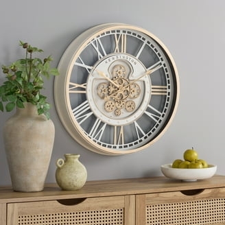 Wall Clock Exposed Gears Skeleton Dial Roman Numerals Industrial