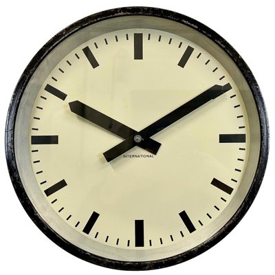 Wall Clock Factory Style Black Frame Red Second Hand Vintage