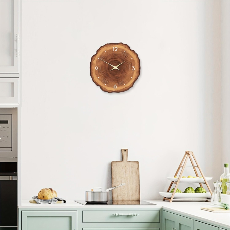 Wall Clock Farmhouse Tree Ring Design Brown Wood Tone Pattern Decor