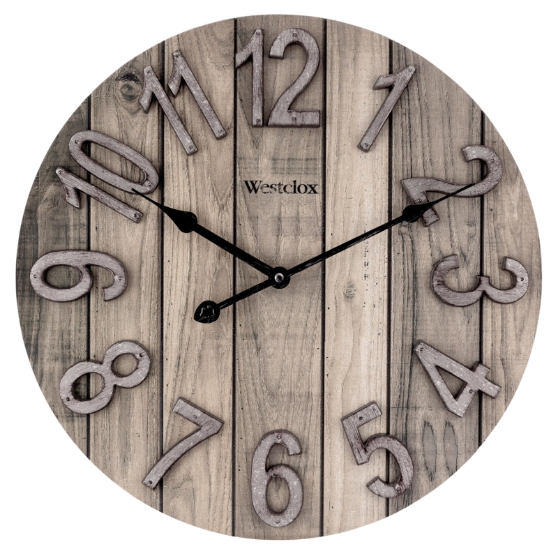 Wall Clock Farmhouse Wood Grain Face Raised Black Arabic Numerals