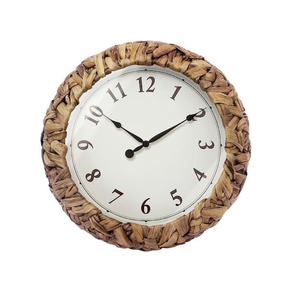 Wall Clock, Farmhouse Woven Texture Frame, Brown Basket Weave Rim