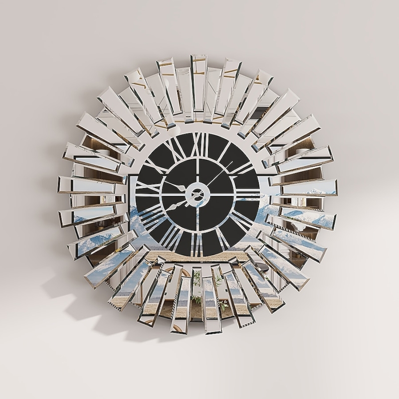 Wall Clock Frameless Mirrored Face Square Silhouette Modern Decor