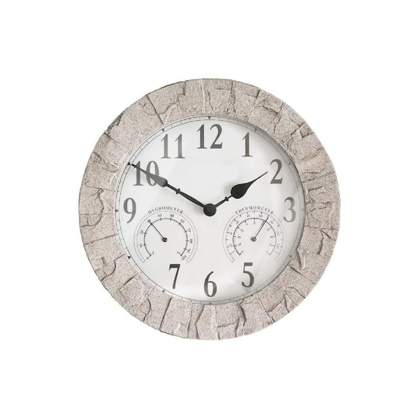 Wall Clock Functional Beige Thermometer Hygrometer Large Numerals