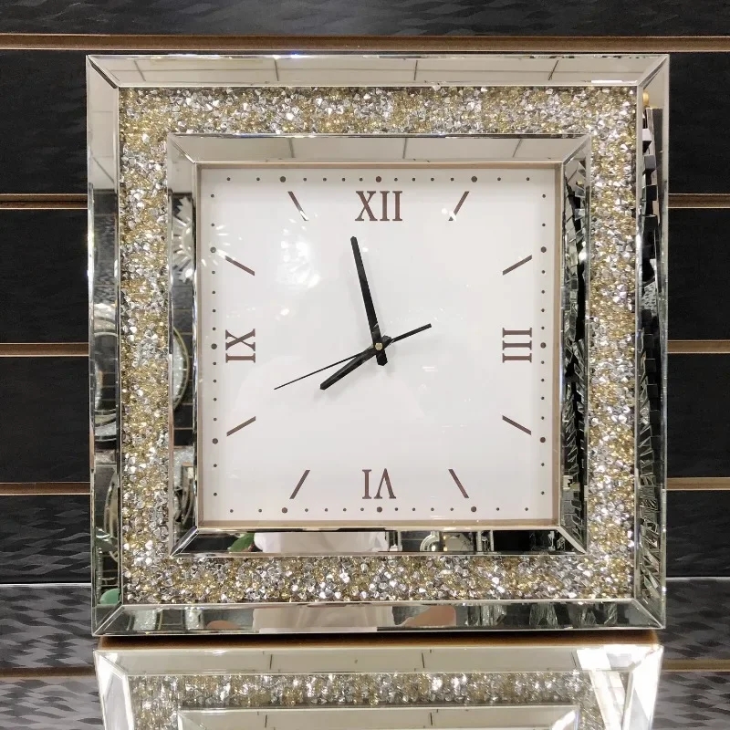 Wall Clock Geometric Frame Radiating Pattern Mirrored Crystal Glam
