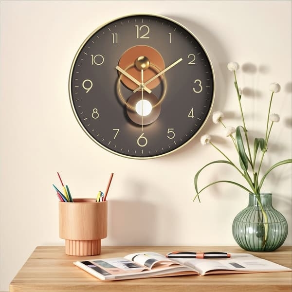 Wall Clock Geometric Motif Patterned Face Black Frame Transitional Style
