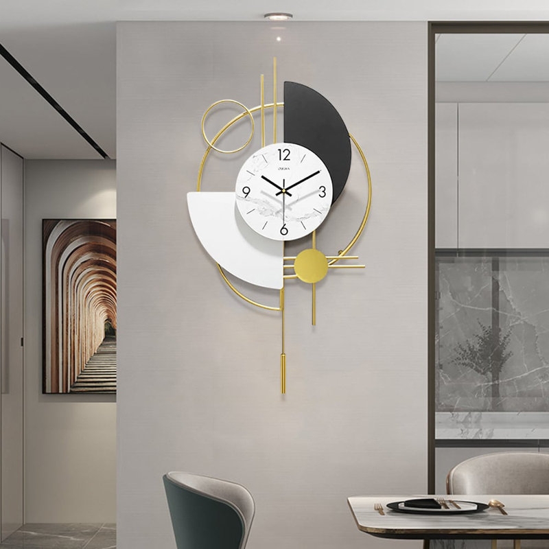 Wall Clock Geometric Pendulum Open Frame Modern Living Room