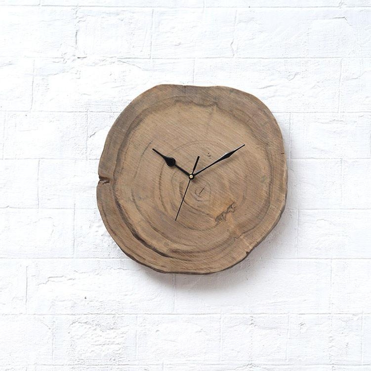 Wall Clock Geometric Radial Carved Face Medium Brown Wood Modern Rustic Decor
