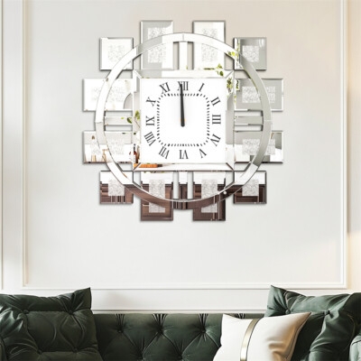 Wall Clock Glamorous Mirrored Decor Crushed Diamond Geometric