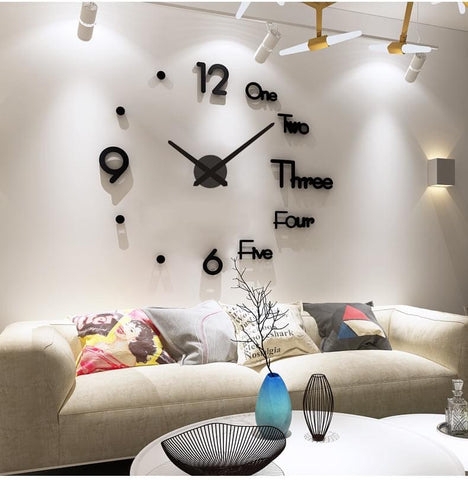 Wall Clock Glossy Black Acrylic with World Map Graphic