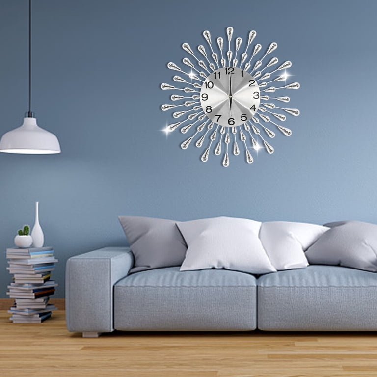 Wall Clock Gold Metal Flower Silhouette Crystal Accents Polished