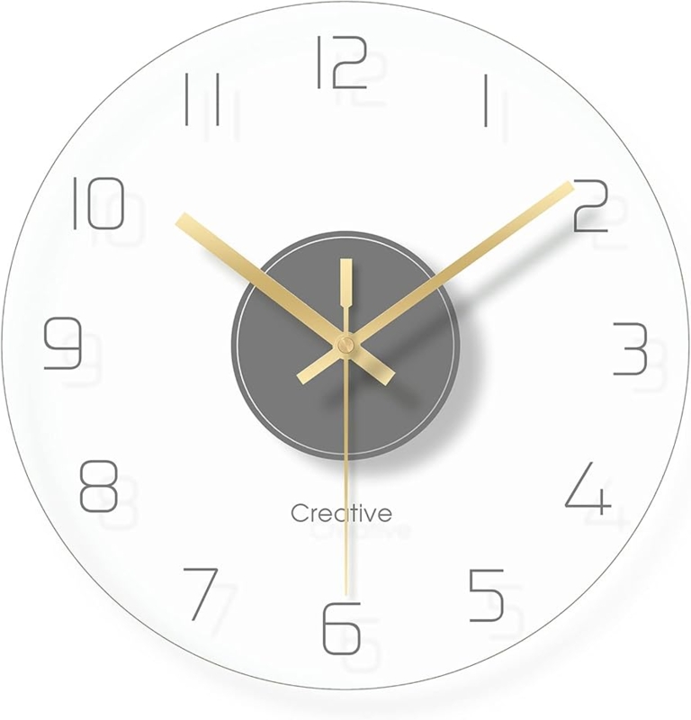 Wall Clock Gold Metal Frame Clear Glass Face Roman Numeral Decor