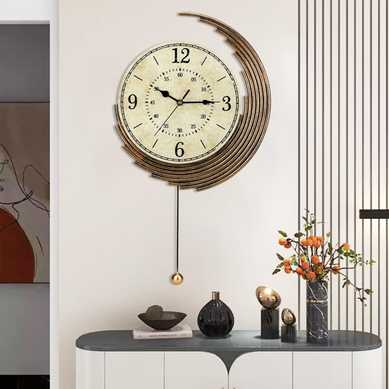Wall Clock, Gold Pendulum, Scrolling Detail, Ornate Frame, Vintage Style