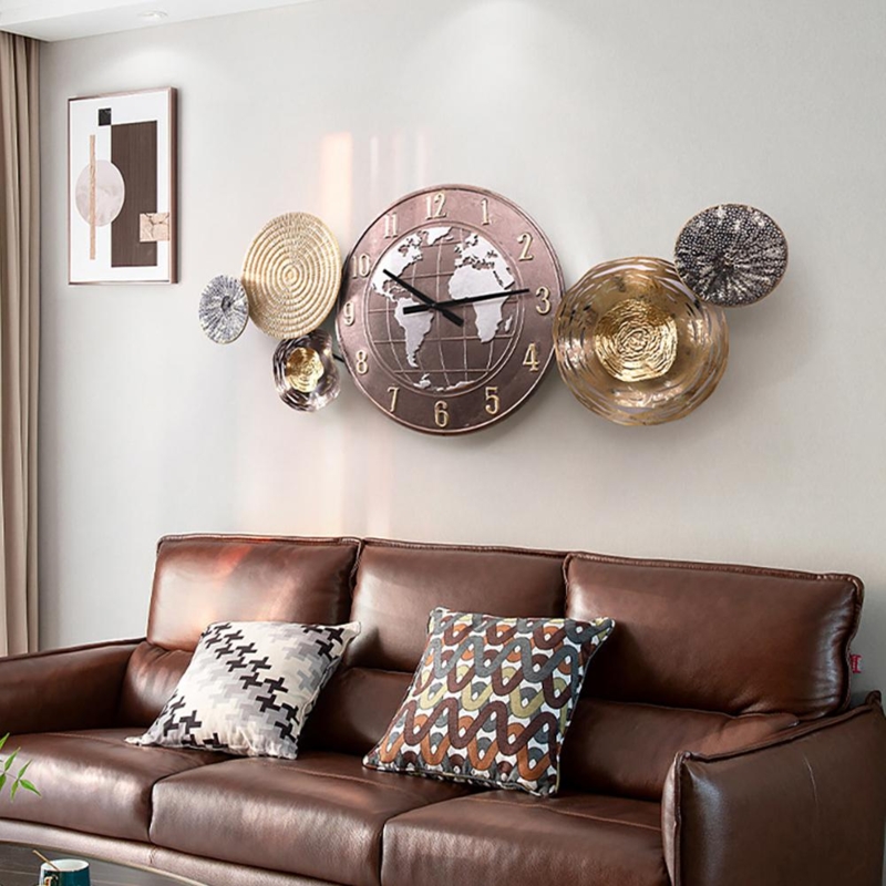 Wall Clock Gold World Map Silhouette Oversized Metal Art Decor