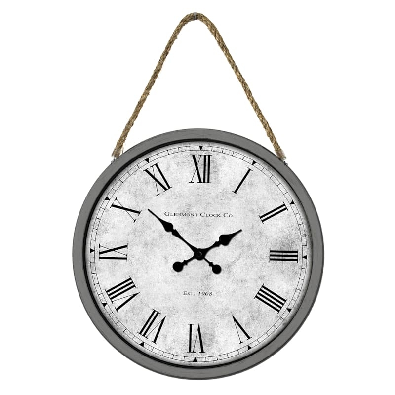 Wall Clock Hanging Strap Gray Frame Clean Minimalist Design